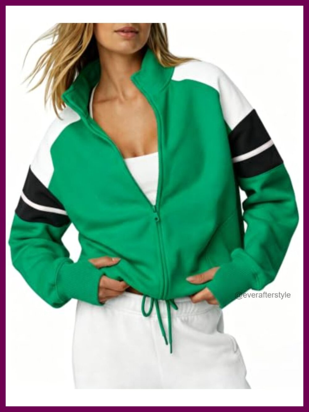 Fleece Zip Up Sweatshirt Oversized Loose Fit Drop Shoulder Jacket Mock Neck
